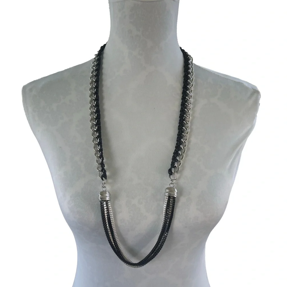 Cookie Lee Silver Tone, Black & White Chain Necklace